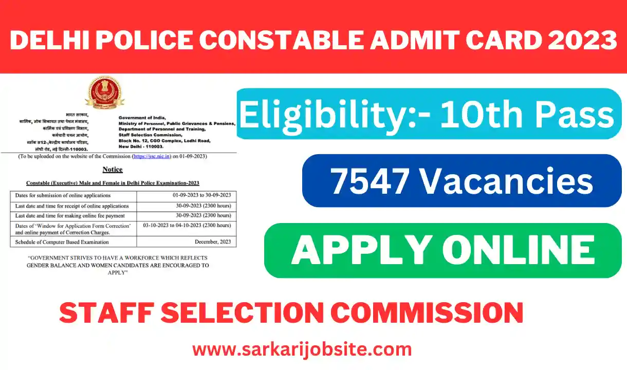 Delhi Police Constable Admit card 2023