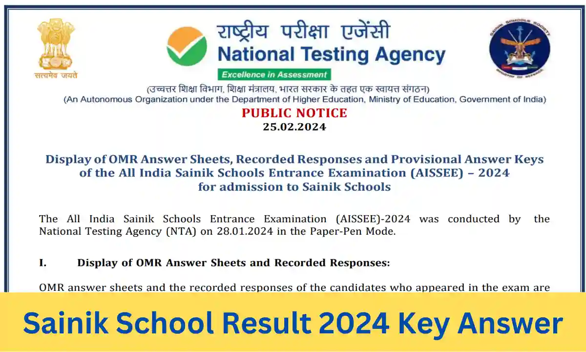Sainik School result 2024 key answer